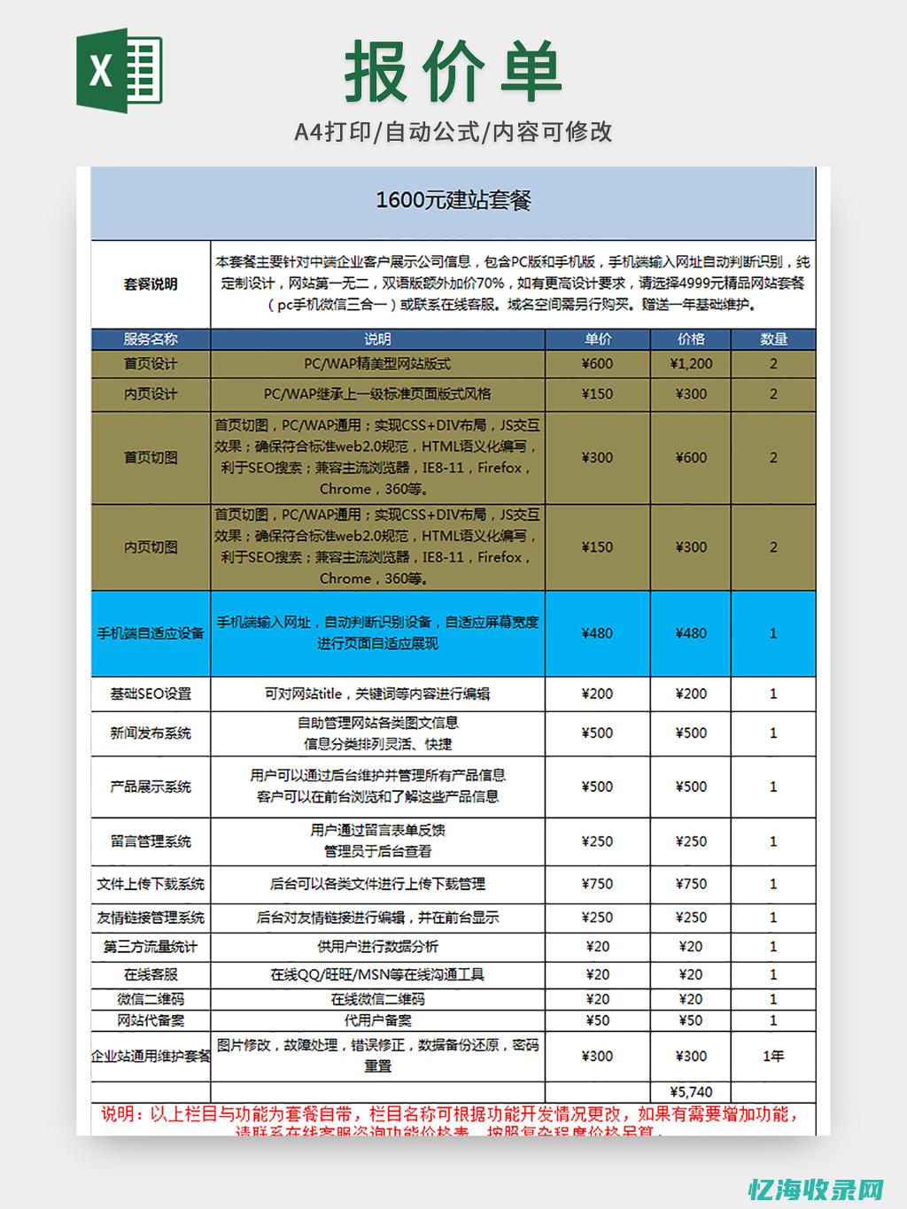 seo报价表